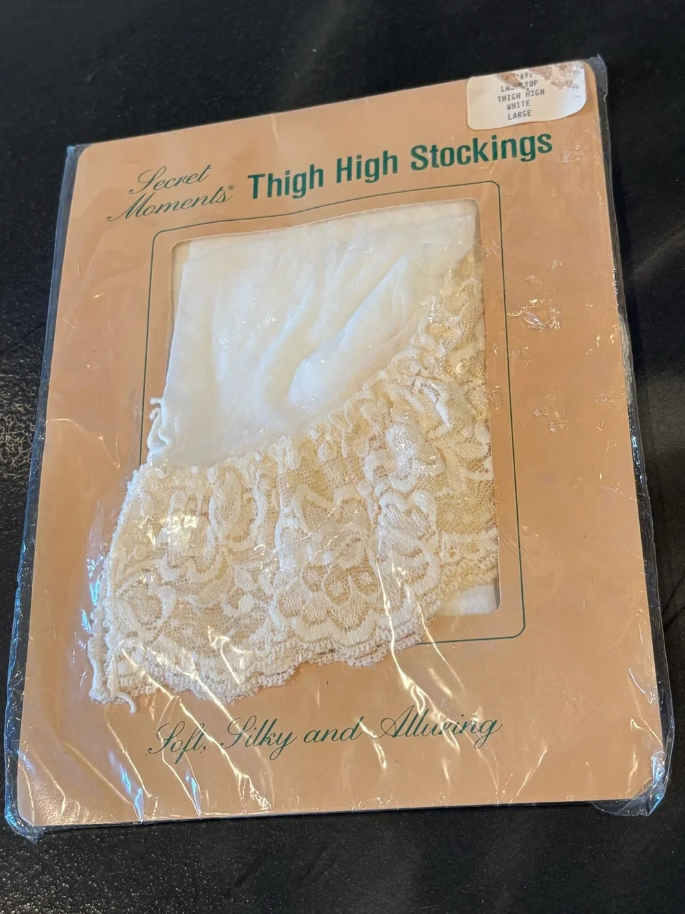 Vintage Secret Moments Thigh High Stockings White Lace Top Sheer Nylon LARGE